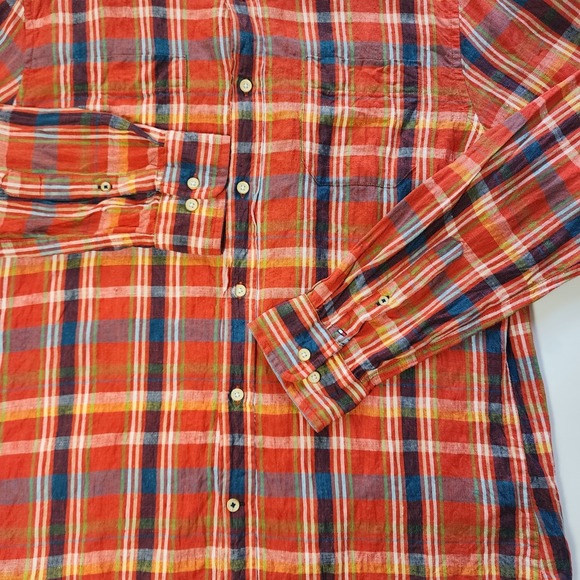 Tommy Hilfiger Linen Shirt Mens Large Multicolor Striped Long Sleeve Custom Fit - Picture 4 of 9